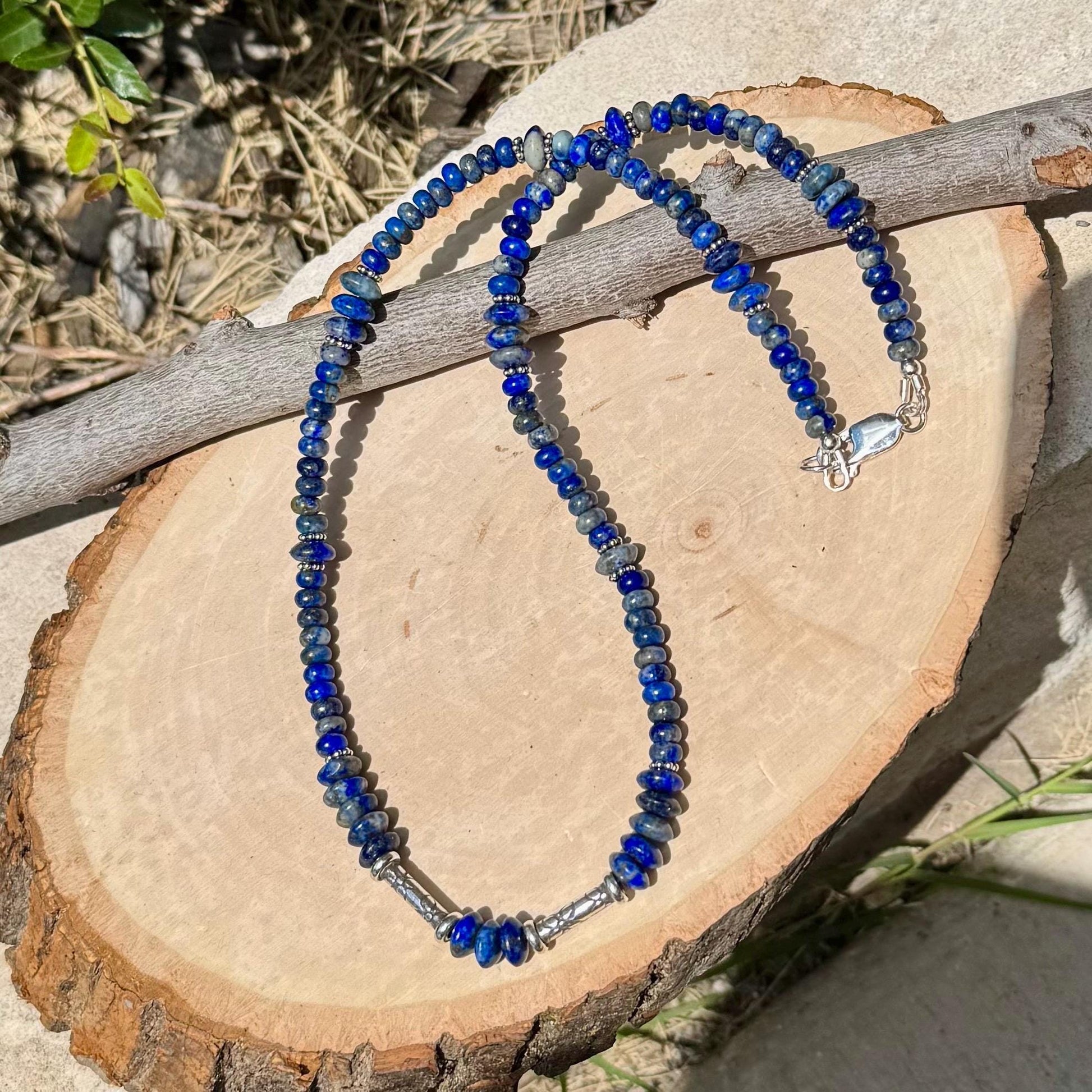 Lapis Lazuli Gemstone Sterling Silver Choker Necklace - Blue Gemstone Jewelry