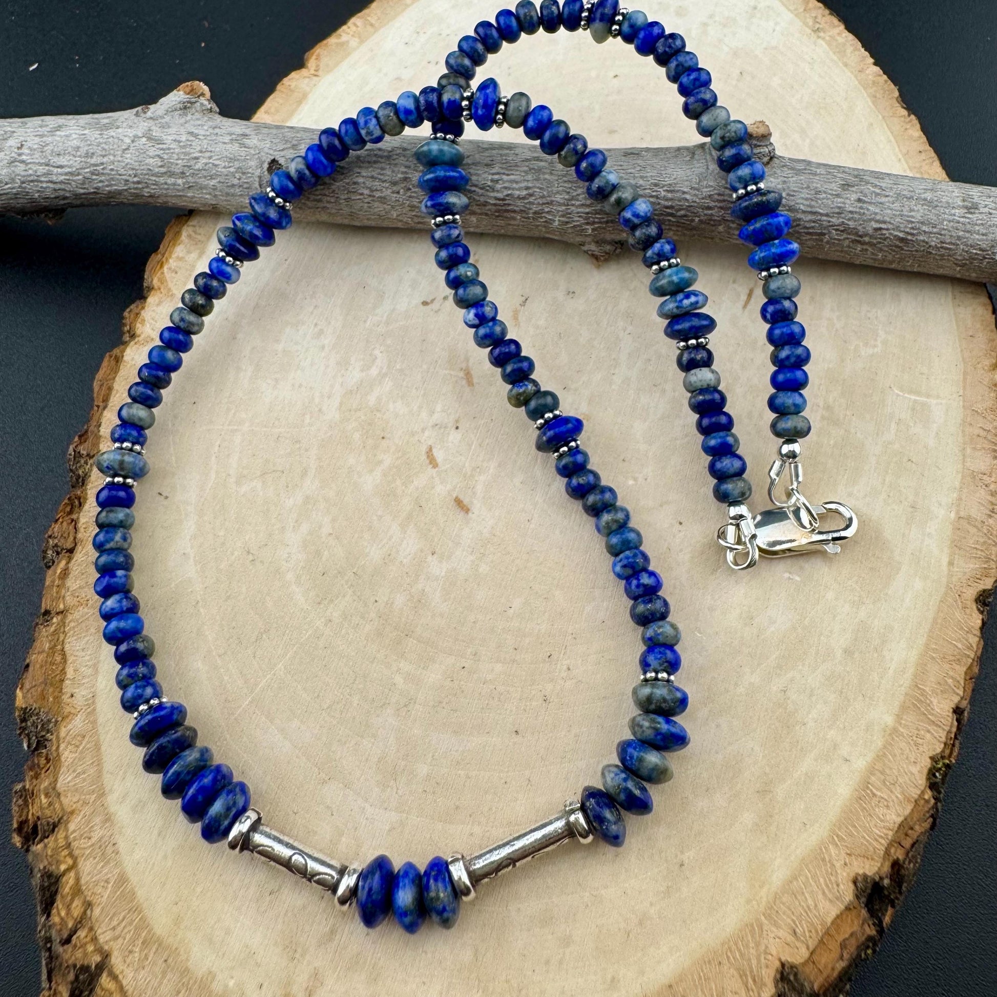 Lapis Lazuli Gemstone Sterling Silver Choker Necklace - Blue Gemstone Jewelry