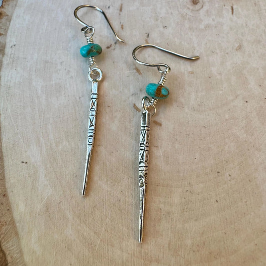 Turquoise Spike Sterling Silver Drop Earrings: Kingman Turquoise