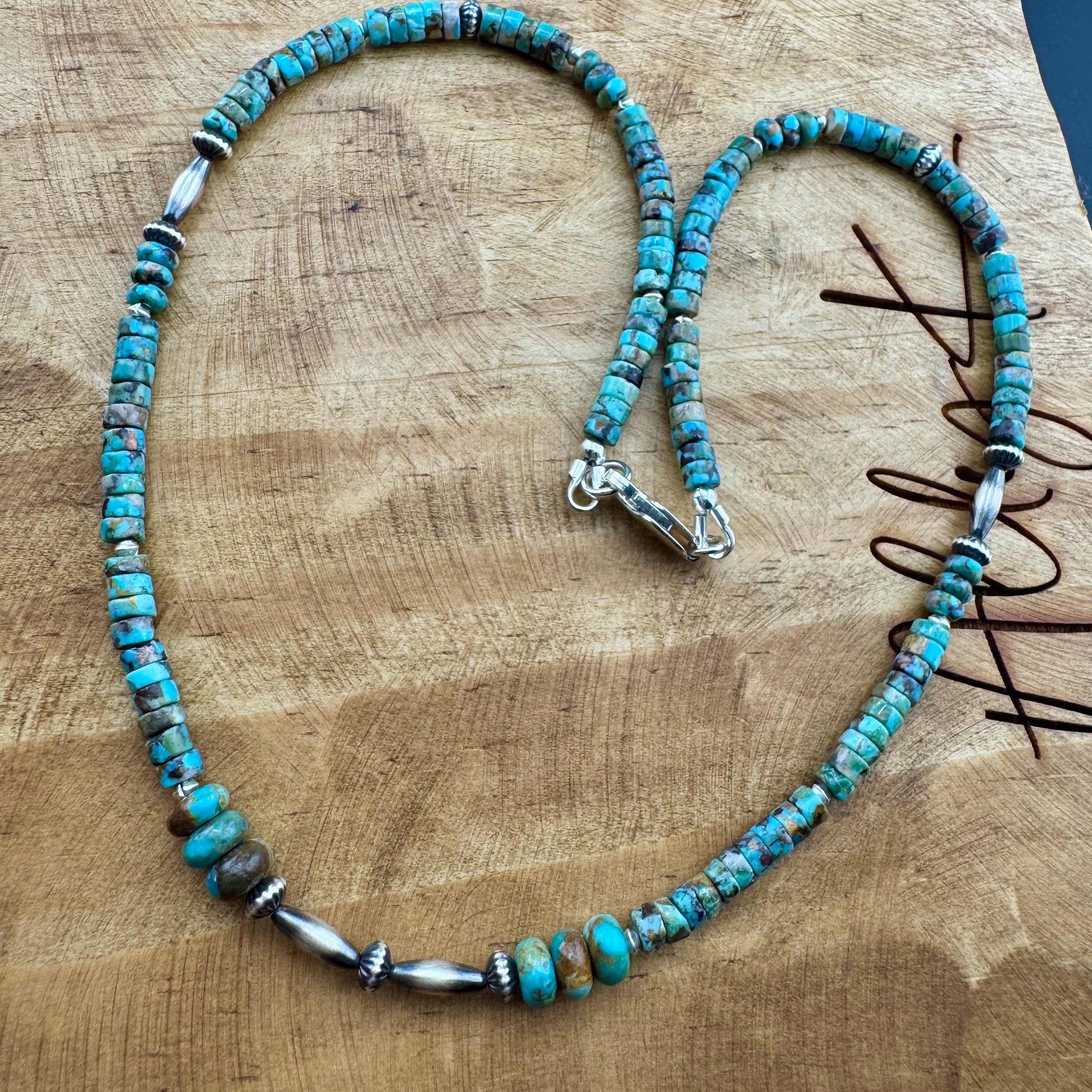 Kingman Turquoise Navajo Pearl Necklace, Sterling Silver Southwestern Gemstone Jewelry