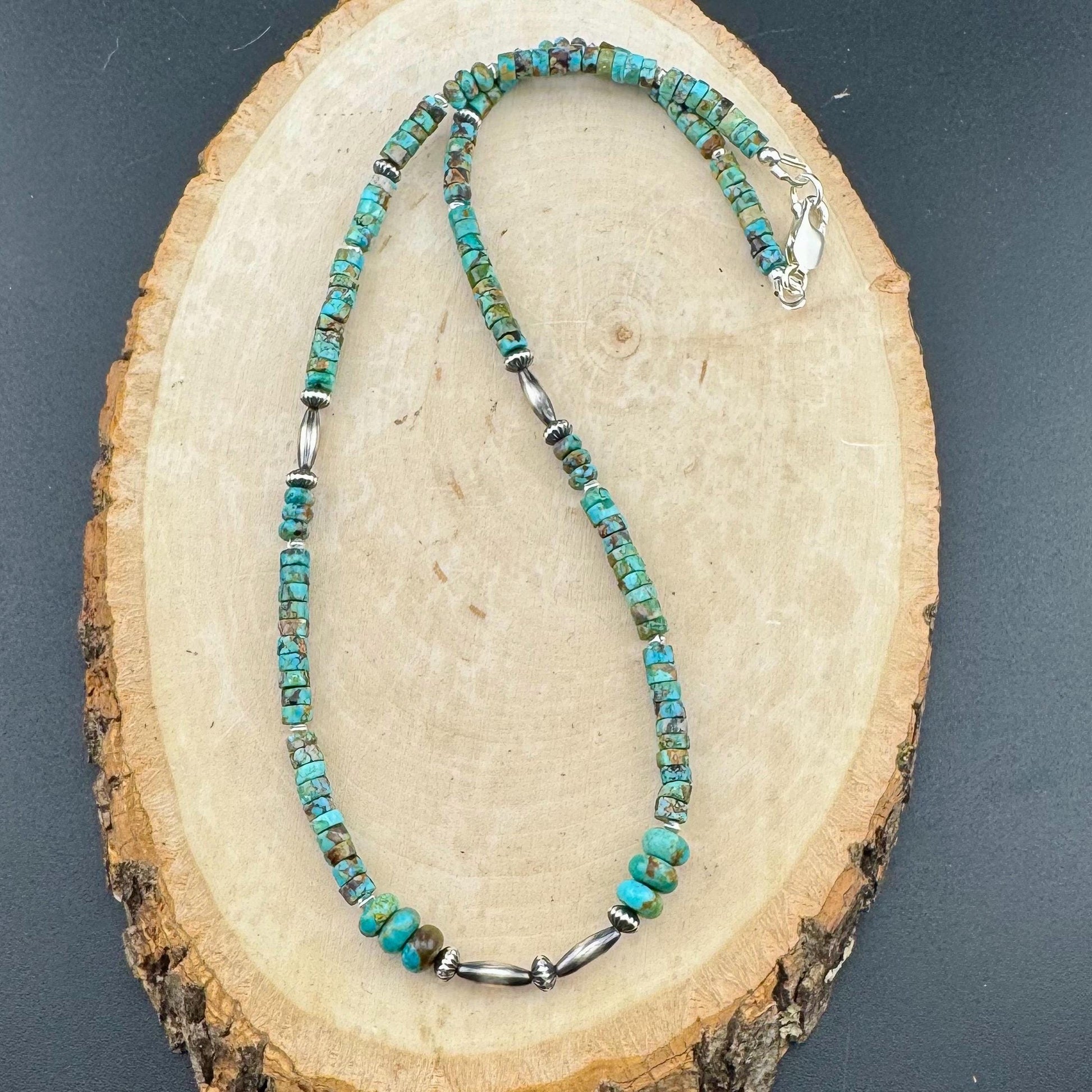 Kingman Turquoise Navajo Pearl Necklace, Sterling Silver Southwestern Gemstone Jewelry