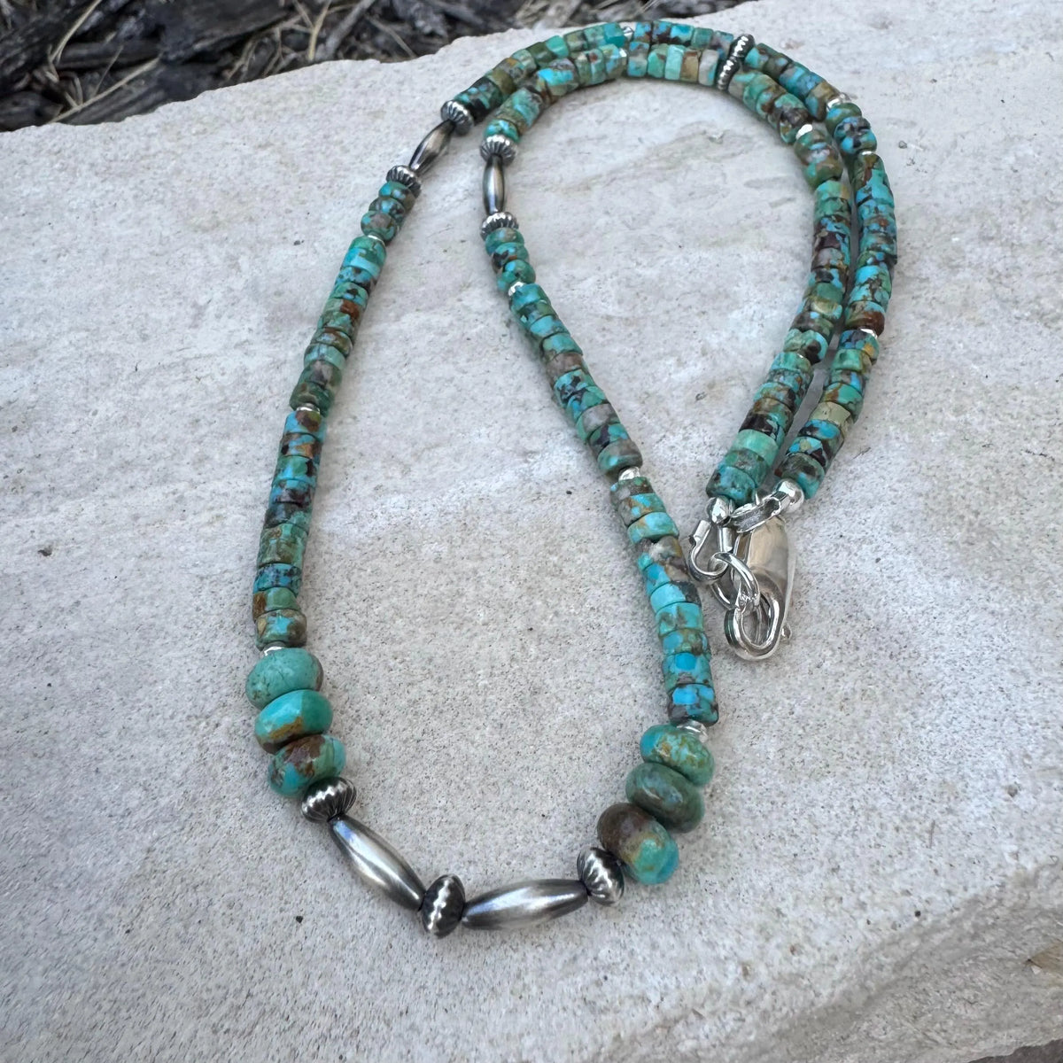Kingman & Hubei Turquoise Choker • Desert Pearls • Sterling Silver Necklace