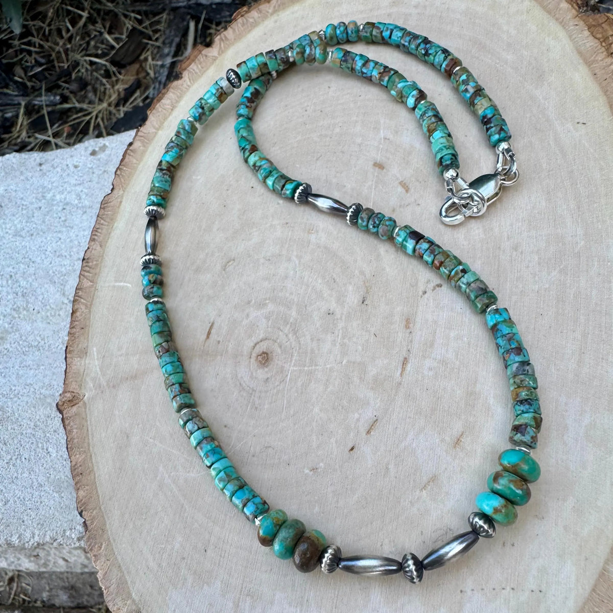 Kingman & Hubei Turquoise Choker • Desert Pearls • Sterling Silver Necklace
