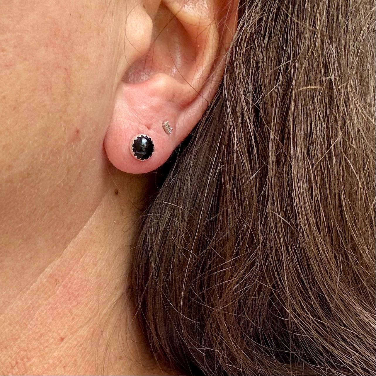 Handcrafted Serrated Bezel Black Onyx Earrings: 4mm/6mm Gemstone