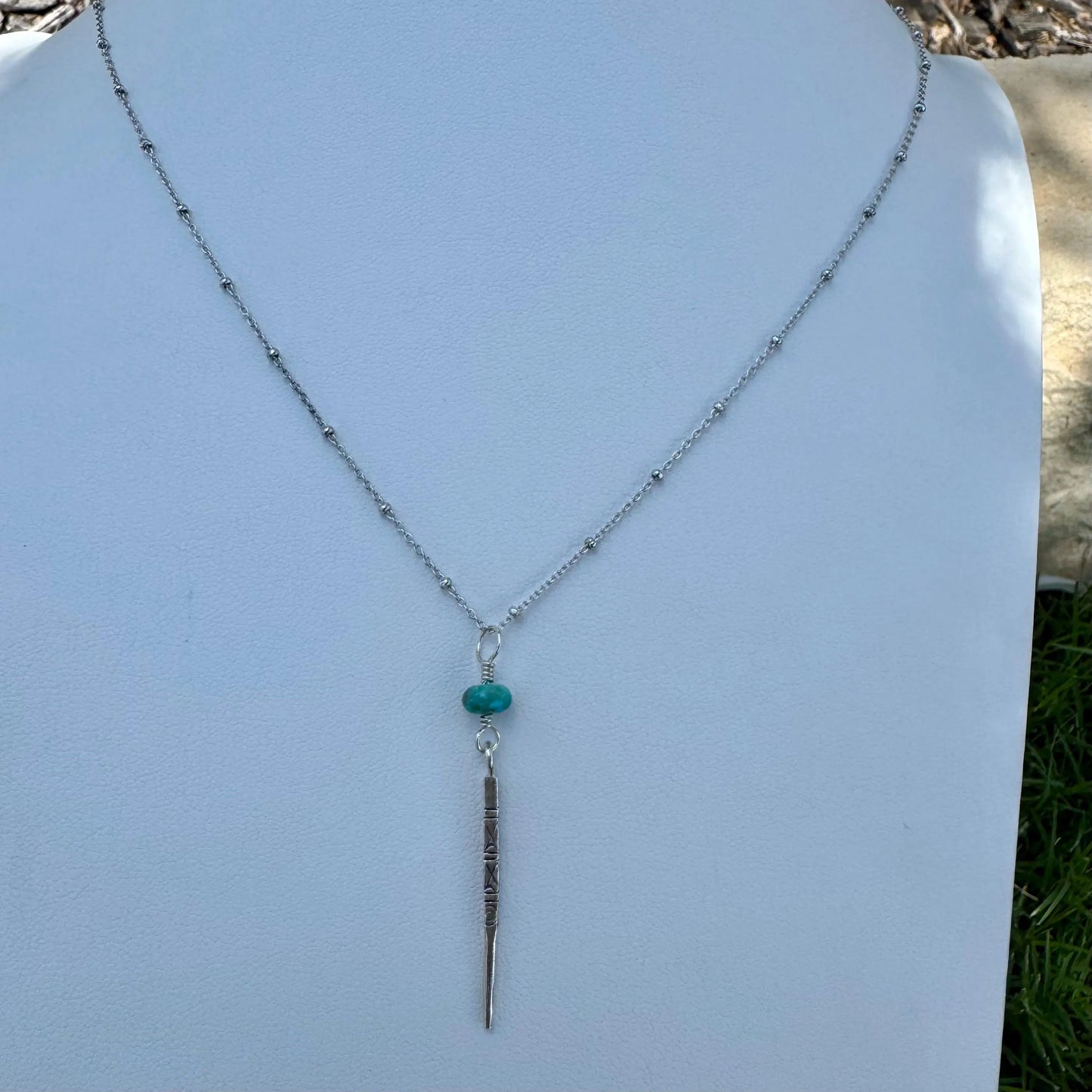 Kingman Turquoise Accent Spike Necklace, Handmade Sterling Silver Jewelry
