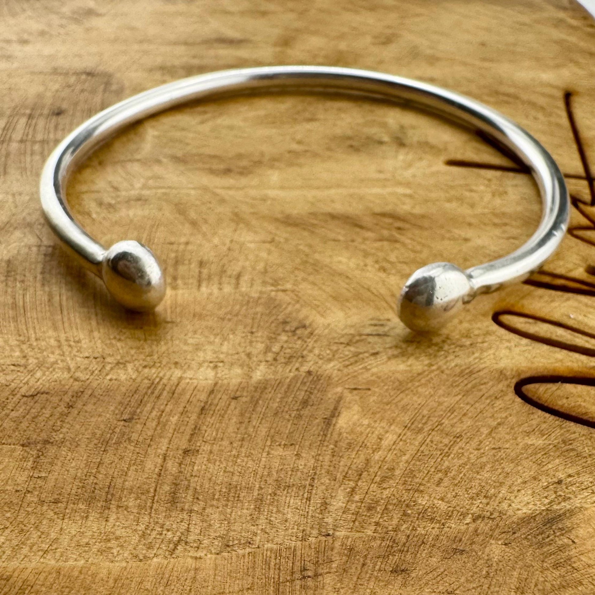 Handmade Sterling Silver Ball End Cuff Bracelet - Adjustable Style