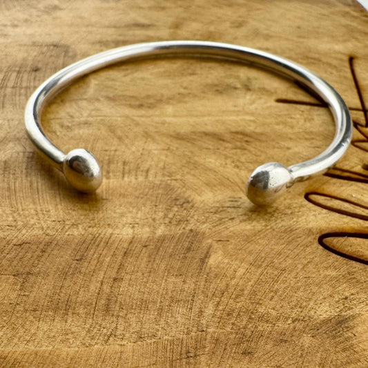 Handmade Sterling Silver Ball End Cuff Bracelet - Adjustable Style