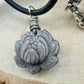 Hand Carved Silver Obsidian Lotus Pendant Leather Necklace - Artisan Jewelry
