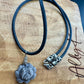 Hand Carved Silver Obsidian Lotus Pendant Leather Necklace - Artisan Jewelry