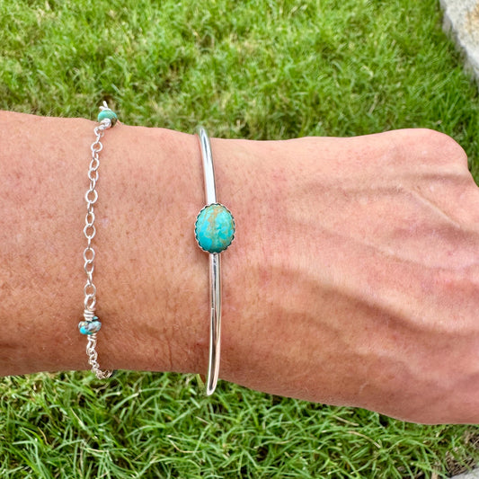 Sterling Silver Kingman Turquoise Bezel Bracelet - Handmade Adjustable Cuff Jewelry