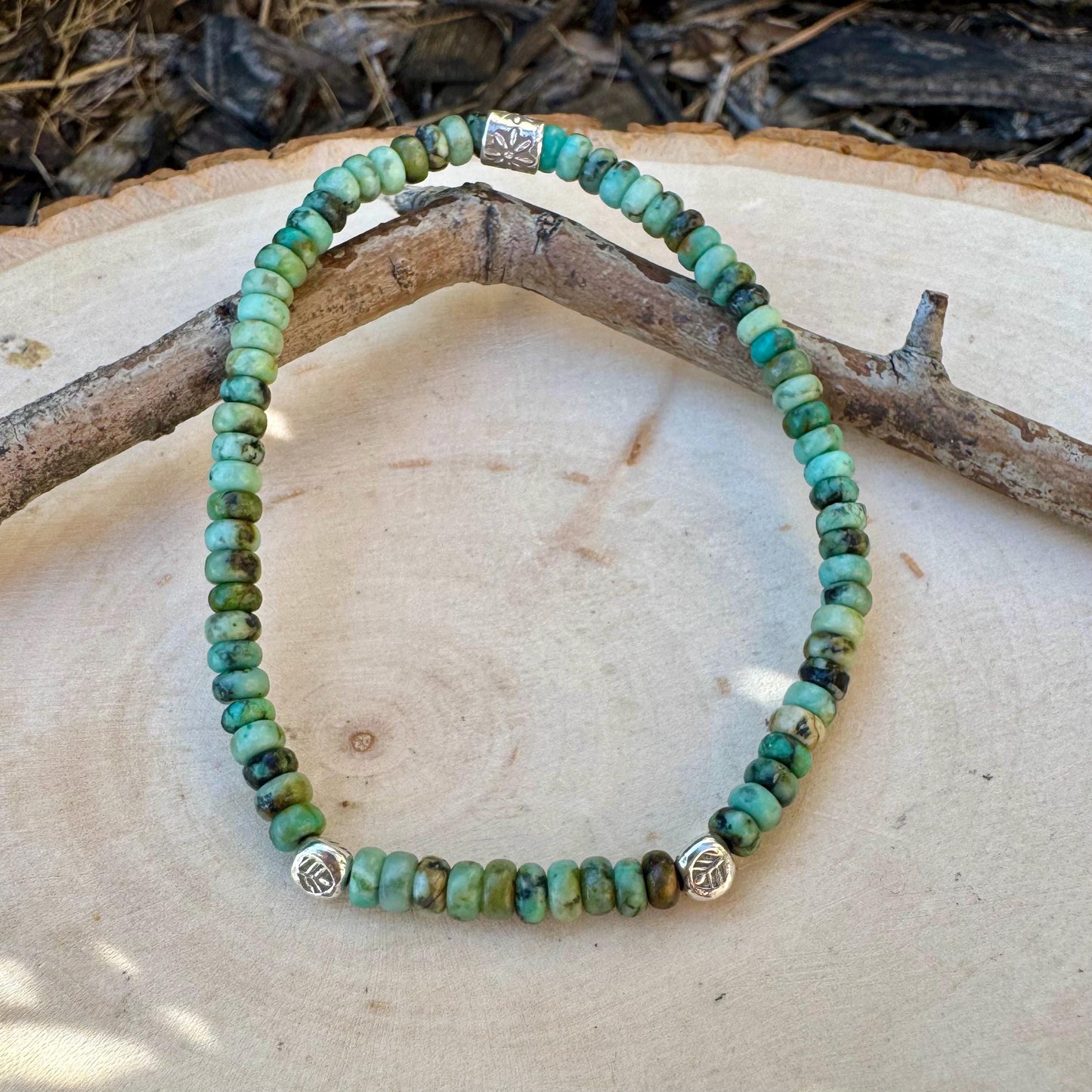 Stretch African Turquoise Sterling Silver Stretch Bracelet, Natural Gemstone Jewelry, Turquoise Jewelry