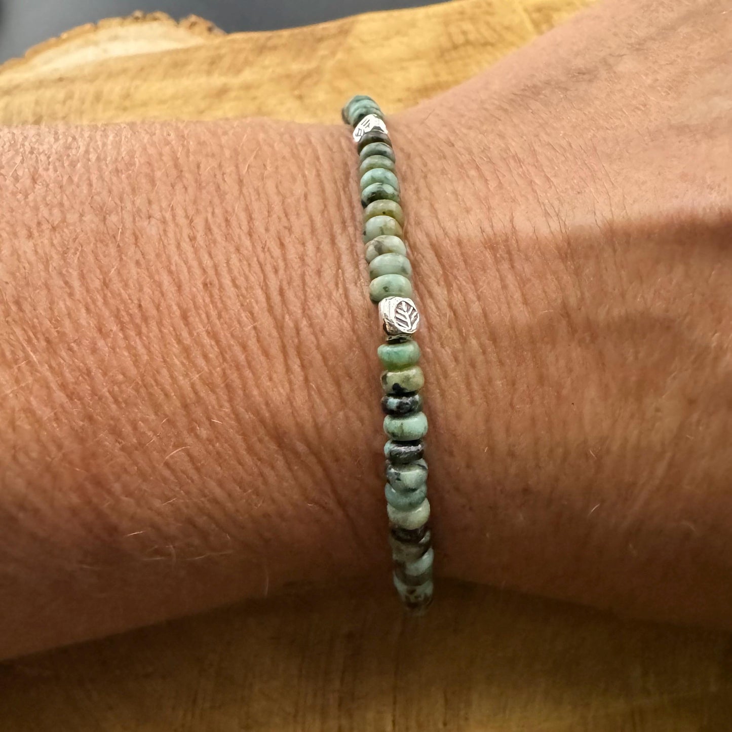 Stretch African Turquoise Sterling Silver Stretch Bracelet, Natural Gemstone Jewelry, Turquoise Jewelry