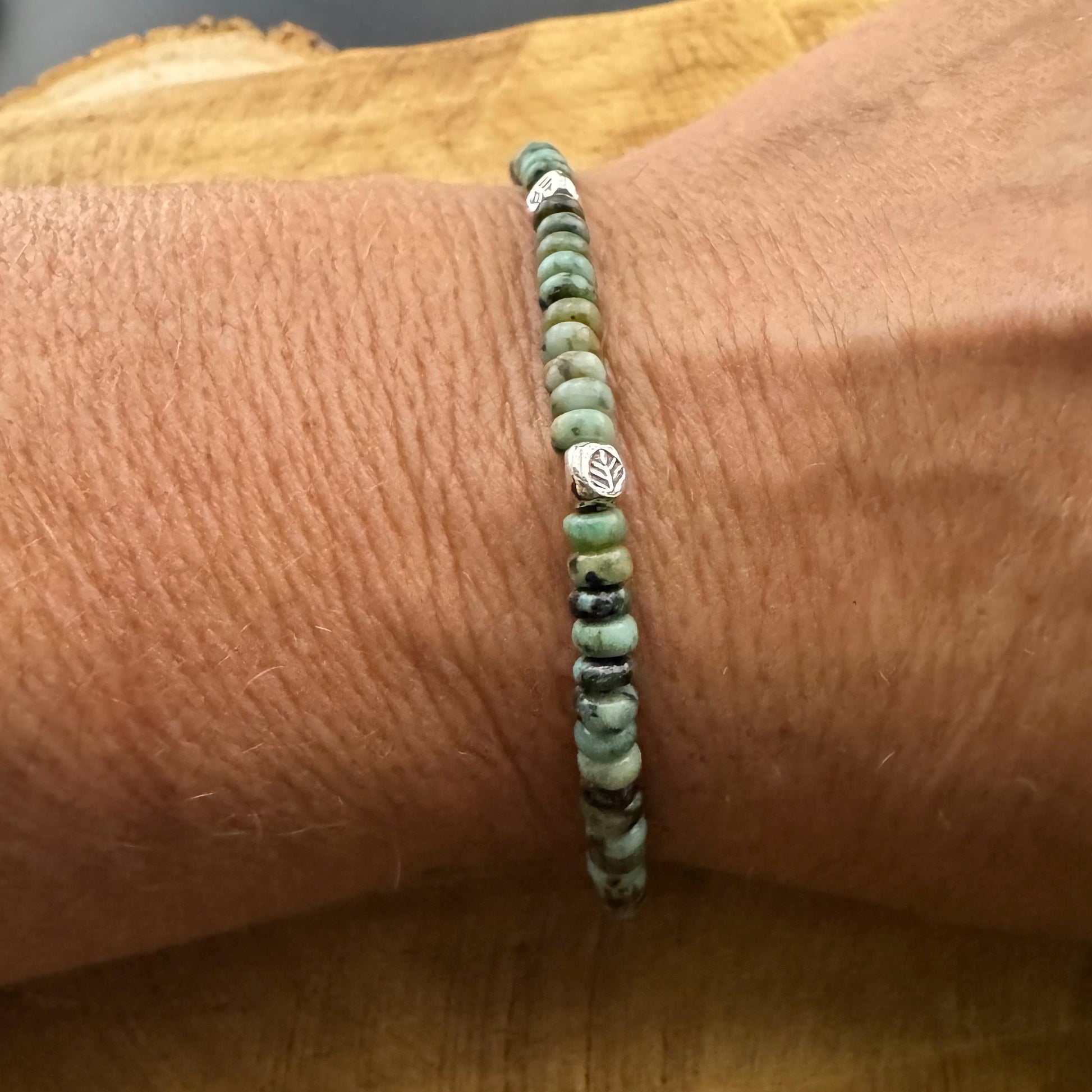 Stretch African Turquoise Sterling Silver Stretch Bracelet, Natural Gemstone Jewelry, Turquoise Jewelry