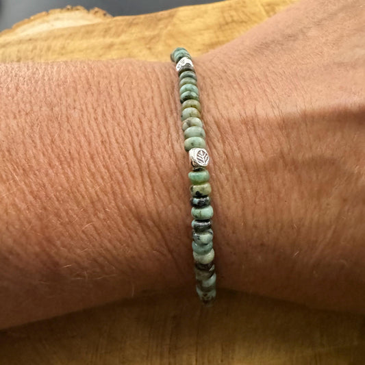 Stretch African Turquoise Sterling Silver Stretch Bracelet, Natural Gemstone Jewelry, Turquoise Jewelry