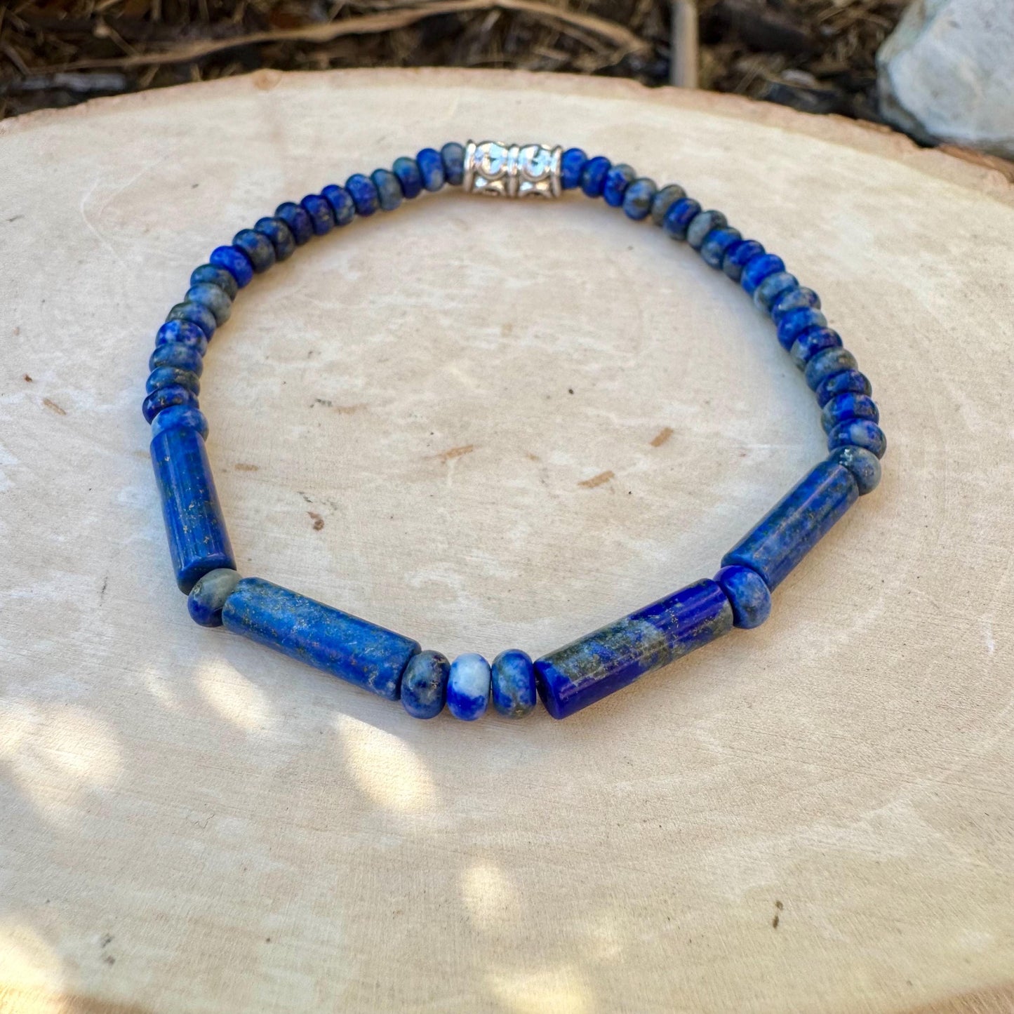 Natural Gemstone Blue Lapis Lazuli Bracelet - Stretch Design