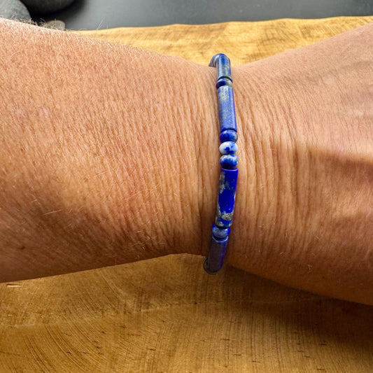 Natural Gemstone Blue Lapis Lazuli Bracelet - Stretch Design