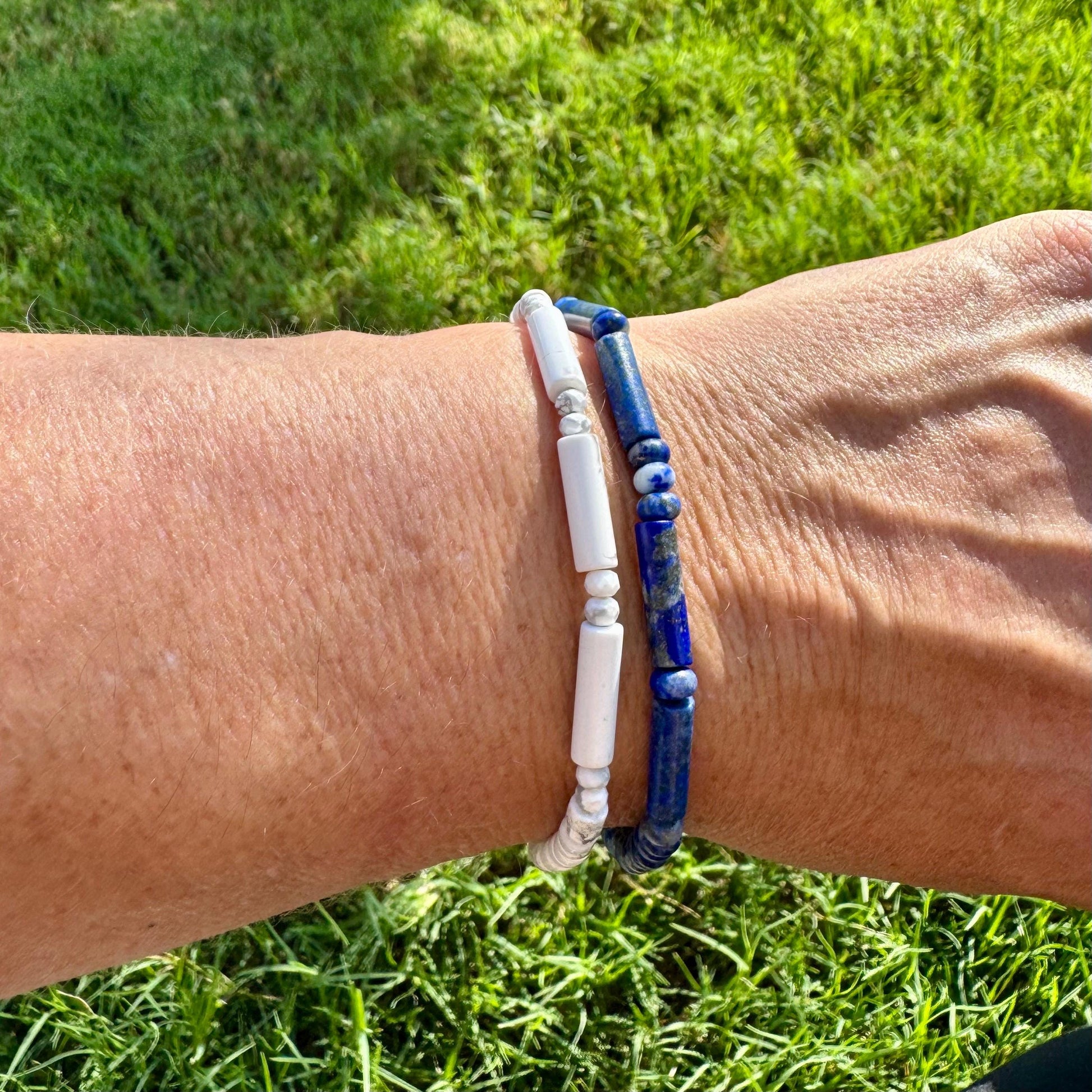 Natural Gemstone Blue Lapis Lazuli Bracelet - Stretch Design