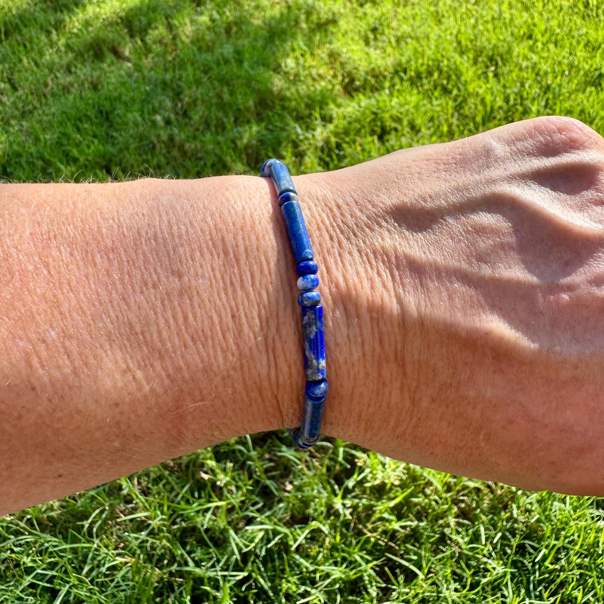 Natural Gemstone Blue Lapis Lazuli Bracelet - Stretch Design