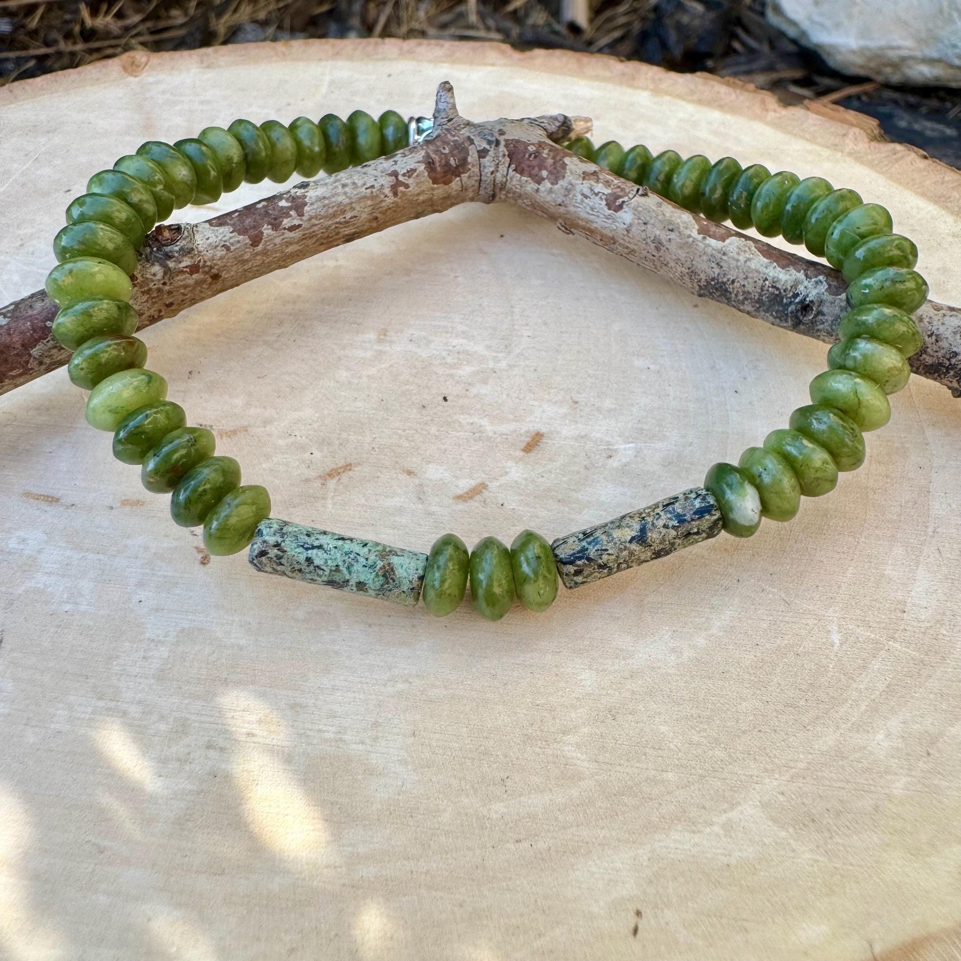 Natural Russian Jade and African Turquoise Stretch Bracelet- Natural Gemstone Jewelry