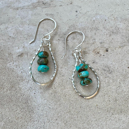 Sterling Silver Kingman Turquoise Teardrop Earrings - Twisted Wire Women's Jewelry