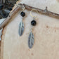 Obsidian Feather Dangle Earrings, Sterling Silver Handmade Jewelry