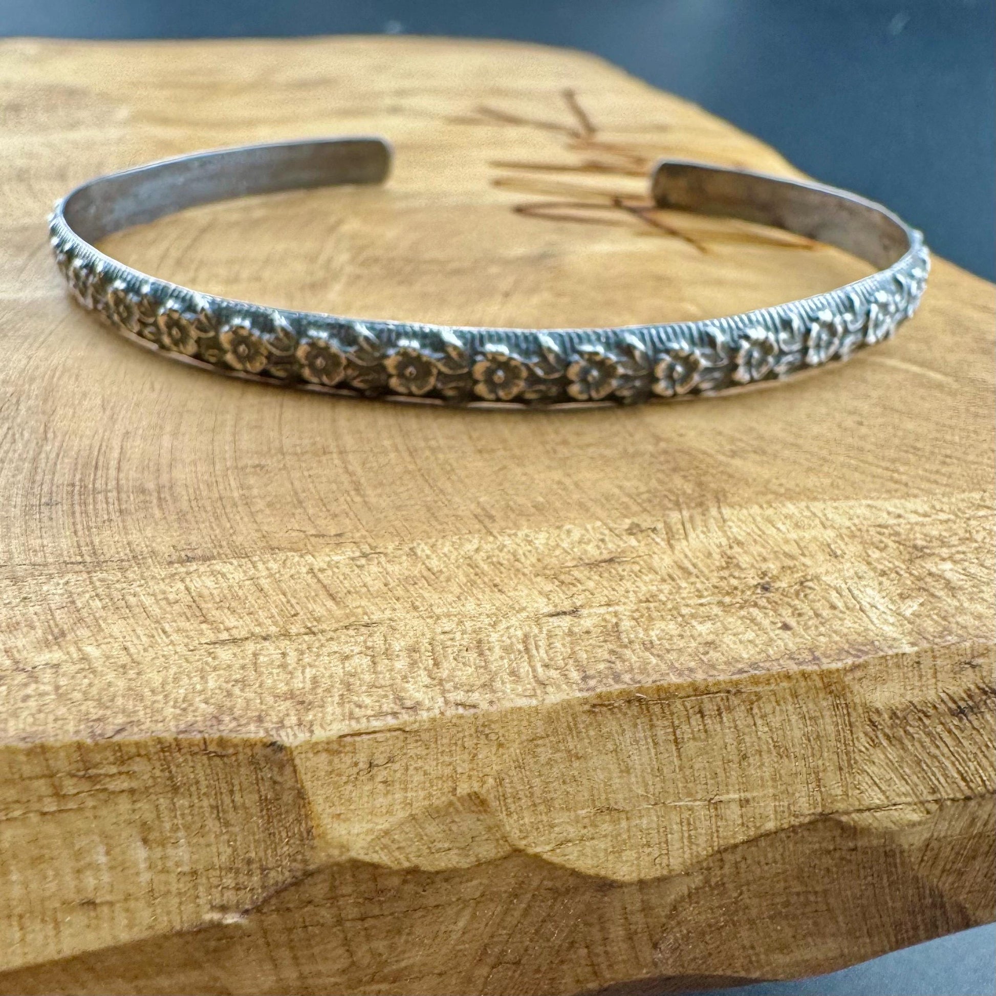 Sterling Silver Floral Bracelet, Nature Inspired Jewelry, Flower Cuff Bracelet