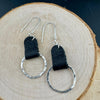 Chic Leather Earrings on Hammered Silver Circle - Handcrafted Leather Statement Jewelry