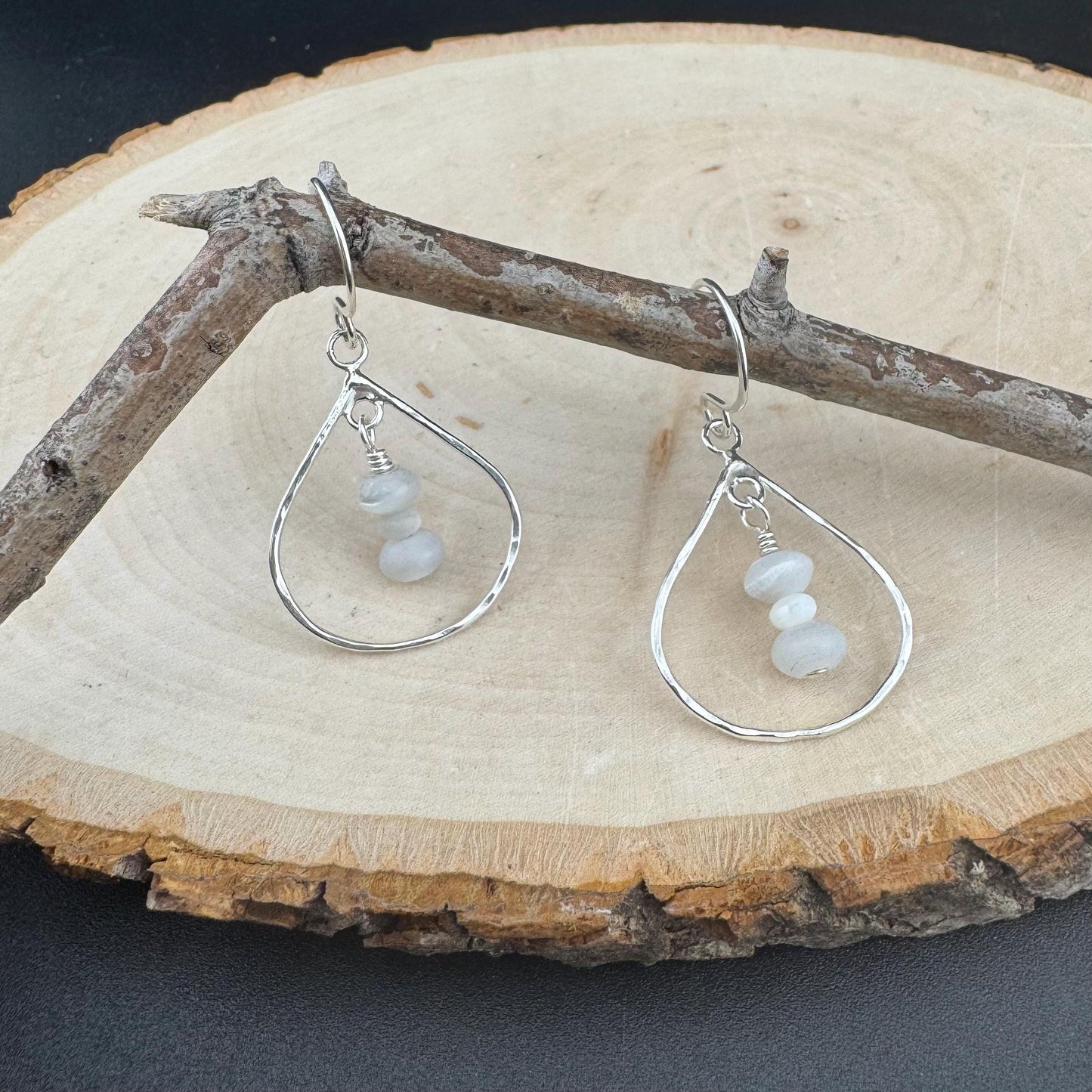 Teardrop Mother of Pearl Gemstone Earrings, Sterling Silver Dangle - Unique Gift For Her