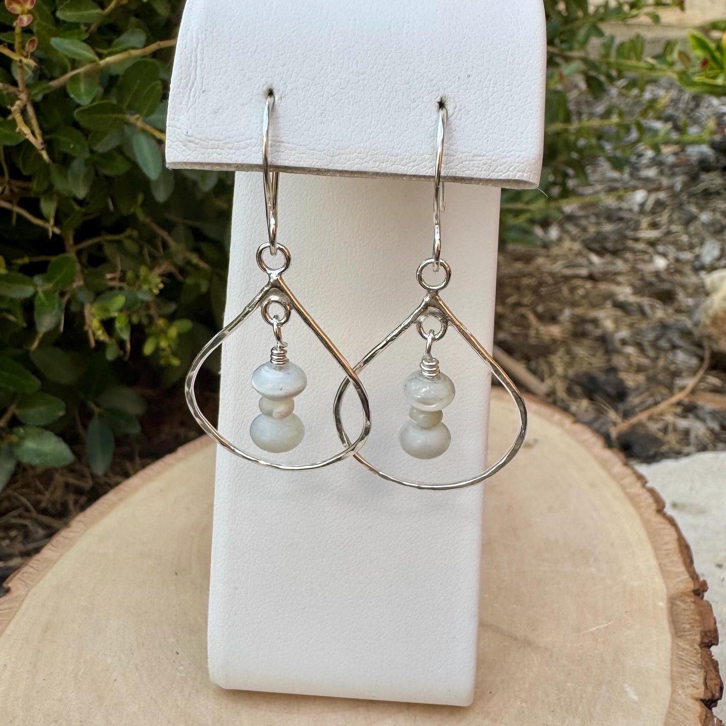 Teardrop Mother of Pearl Gemstone Earrings, Sterling Silver Dangle - Unique Gift For Her