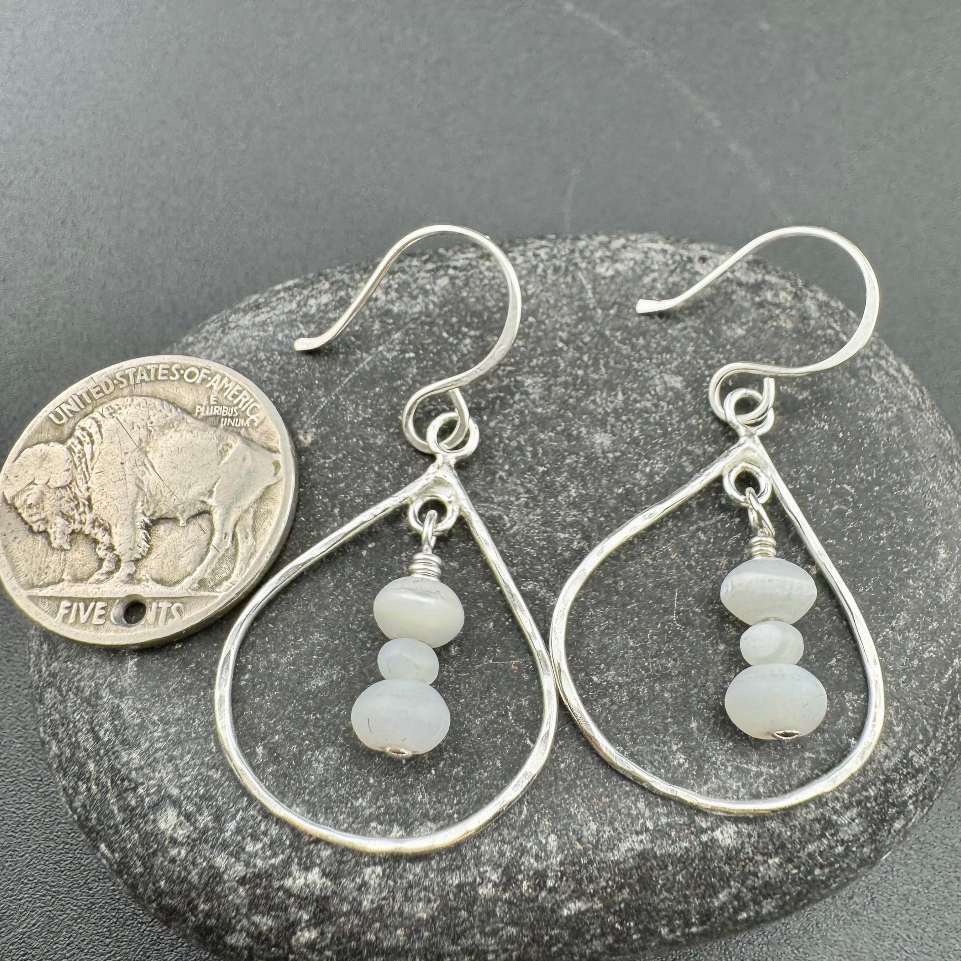 Teardrop Mother of Pearl Gemstone Earrings, Sterling Silver Dangle - Unique Gift For Her