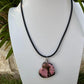 Pink Rhodonite Heart Pendant Leather Necklace - Handcrafted Natural Stone Jewelry