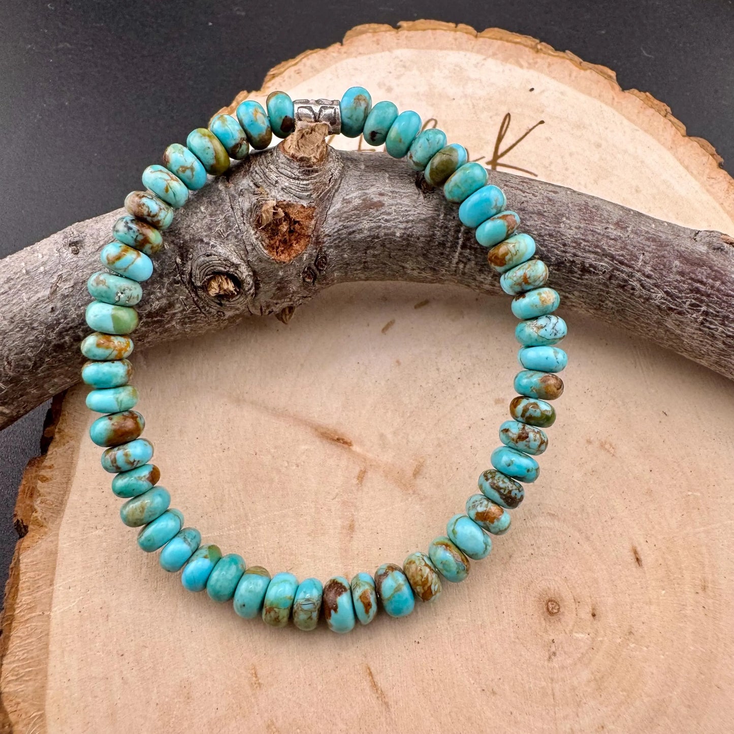 Kingman Turquoise Stretch Bracelet • Blue‑Green Brown Southwest Jewelry