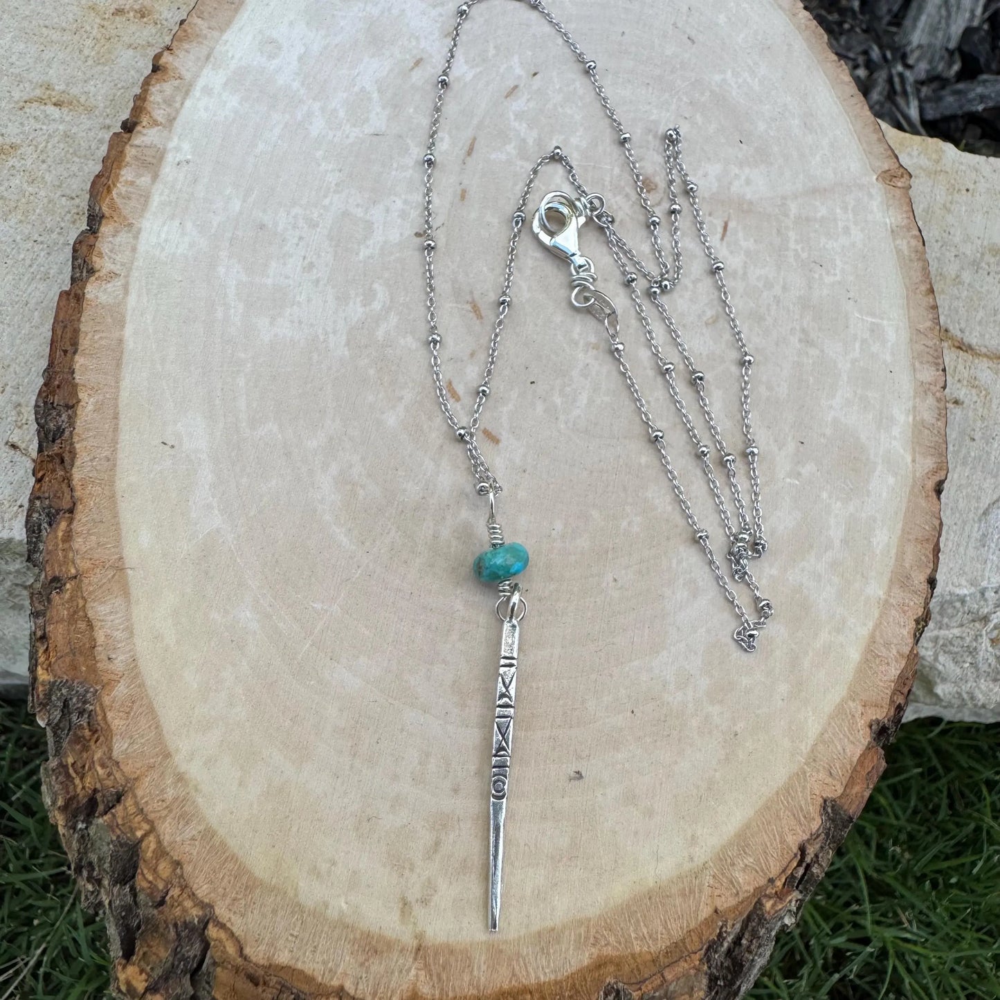 Kingman Turquoise Accent Spike Necklace, Handmade Sterling Silver Jewelry