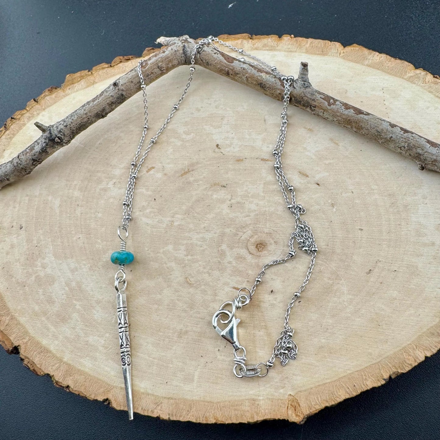 Kingman Turquoise Accent Spike Necklace, Handmade Sterling Silver Jewelry