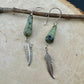 African Turquoise Gemstone Feather Dangle Earrings in Sterling Silver