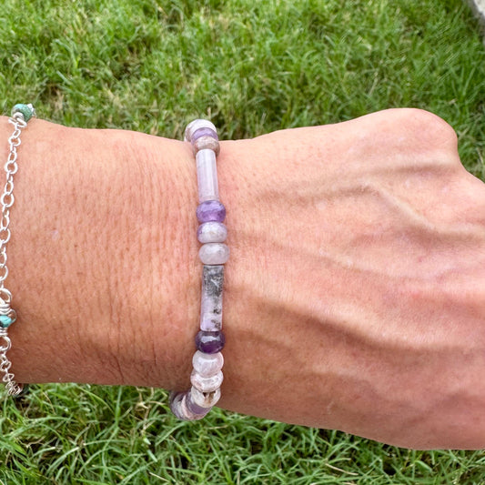 Natural Gemstone Chevron Amethyst Bracelet - Stretch Design
