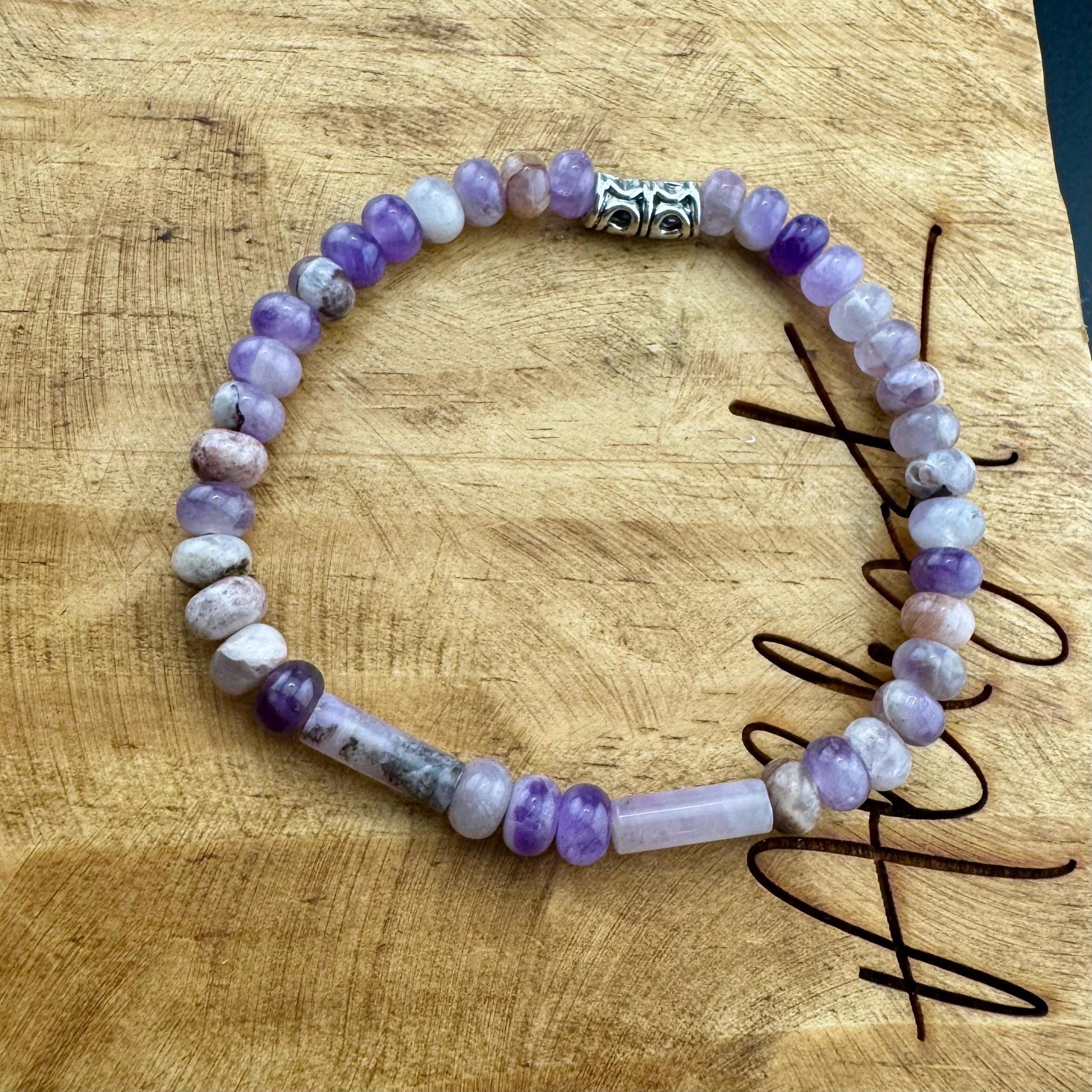 Natural Gemstone Chevron Amethyst Bracelet - Stretch Design