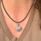 Hand Carved Silver Obsidian Lotus Pendant Leather Necklace - Artisan Jewelry