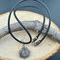 Hand Carved Silver Obsidian Lotus Pendant Leather Necklace - Artisan Jewelry