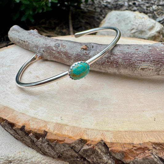 Sterling Silver Kingman Turquoise Bezel Bracelet - Handmade Adjustable Cuff Jewelry