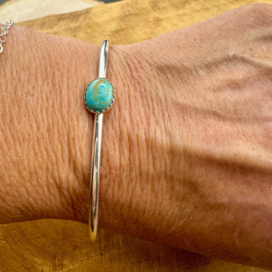 Sterling Silver Kingman Turquoise Bezel Bracelet - Handmade Adjustable Cuff Jewelry