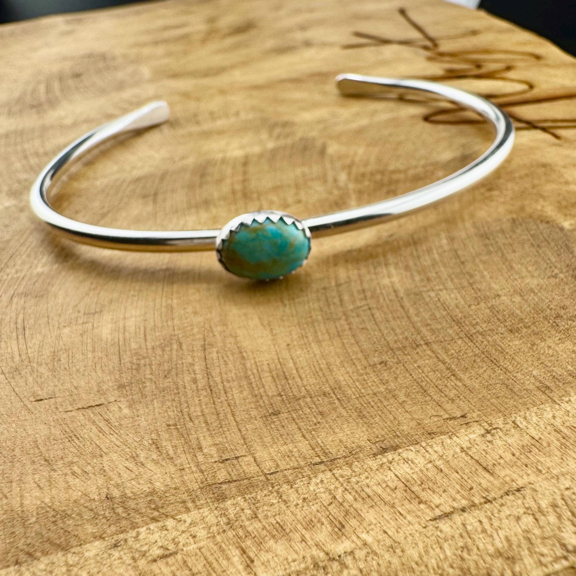 Sterling Silver Kingman Turquoise Bezel Bracelet - Handmade Adjustable Cuff Jewelry