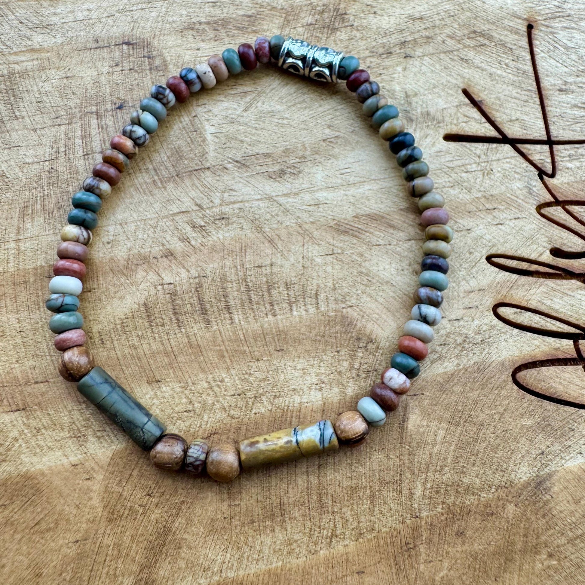 Picasso Red Creek Jasper Natural Gemstone Bracelet - Stretch Design