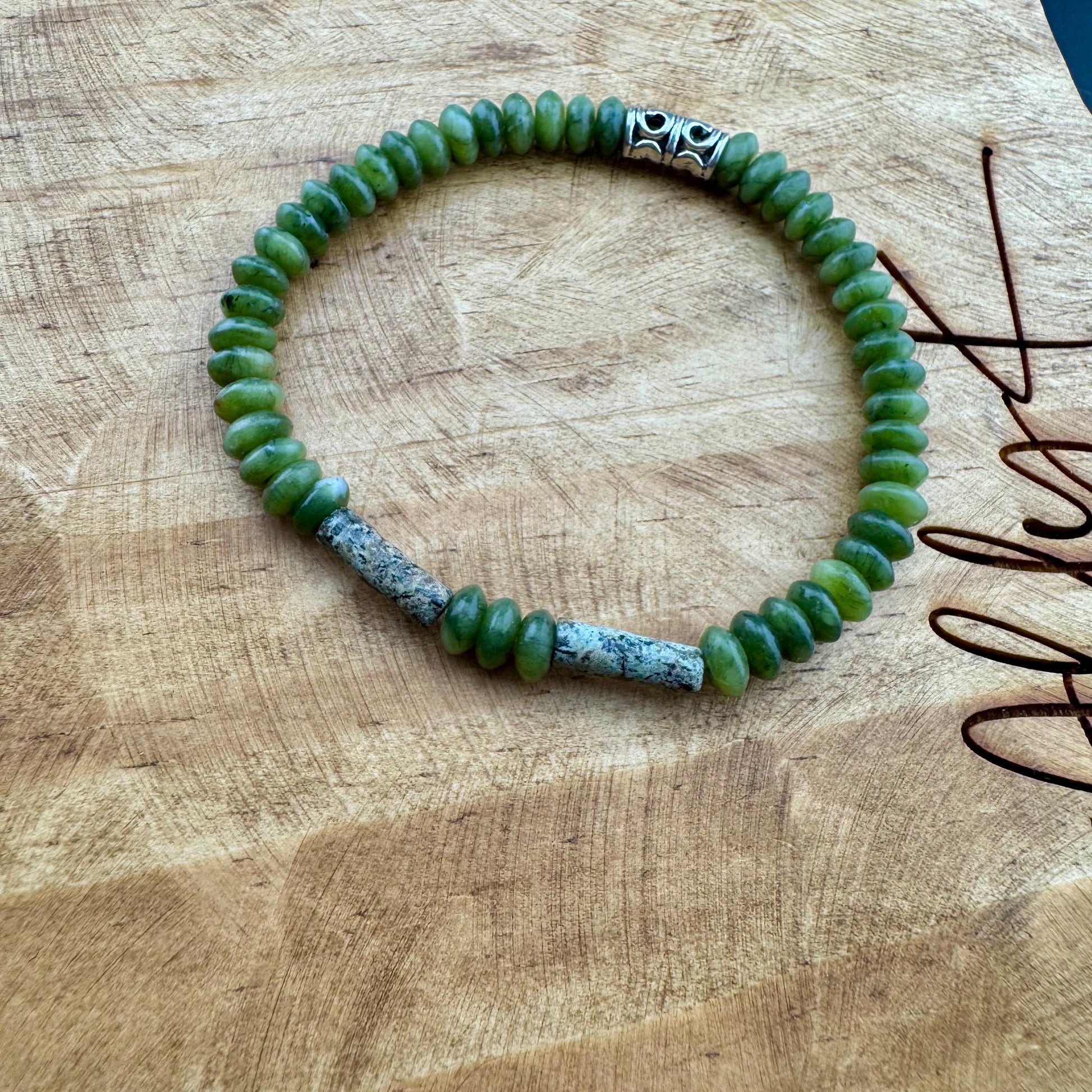 Natural Russian Jade and African Turquoise Stretch Bracelet- Natural Gemstone Jewelry