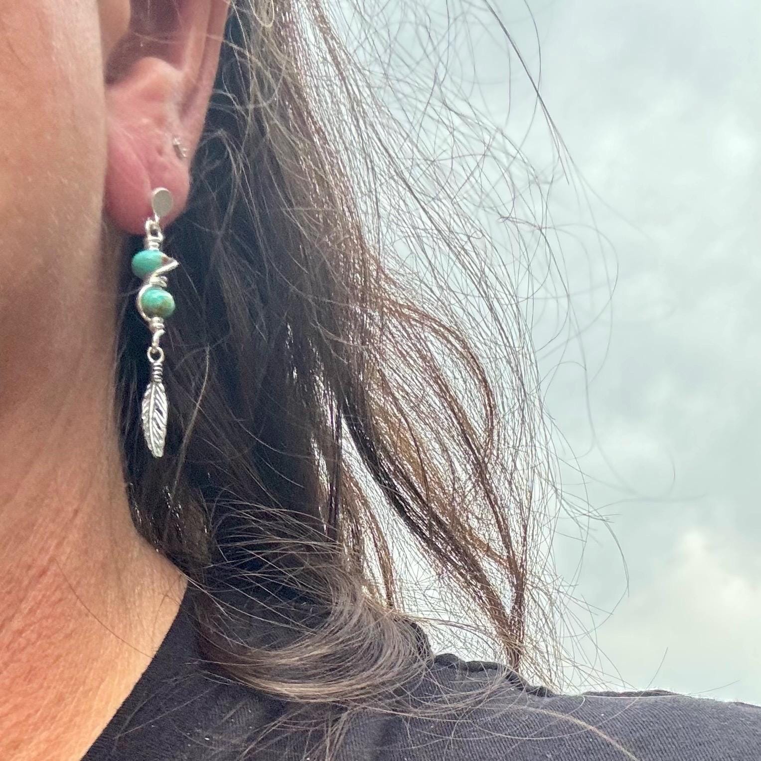 Sterling Silver Kingman Turquoise Post Drop Earrings, Natural Gemstone Jewelry