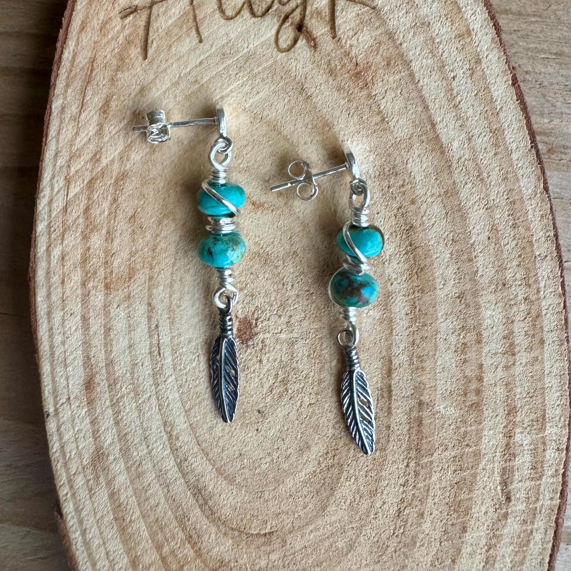 Sterling Silver Kingman Turquoise Post Drop Earrings, Natural Gemstone Jewelry