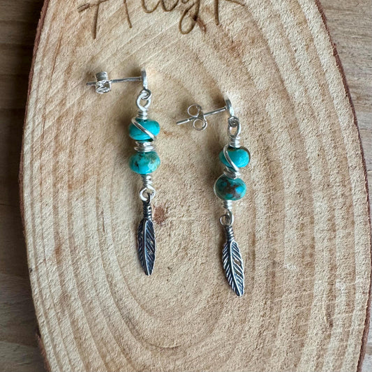 Sterling Silver Kingman Turquoise Post Drop Earrings, Natural Gemstone Jewelry