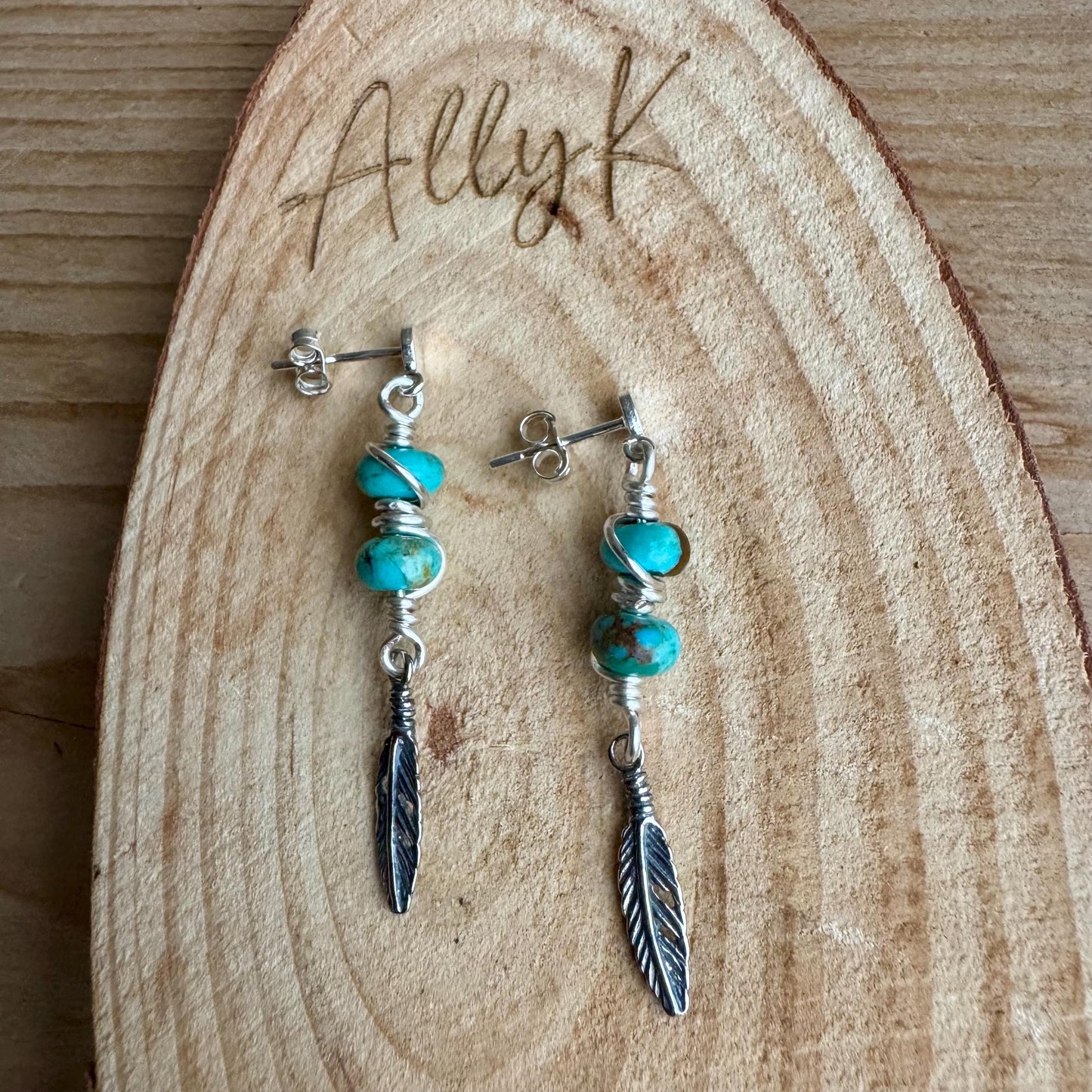 Sterling Silver Kingman Turquoise Post Drop Earrings, Natural Gemstone Jewelry