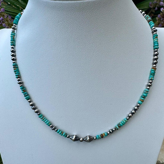 Kingman Turquoise Navajo Pearl Choker - Sterling Silver Gemstone Necklace