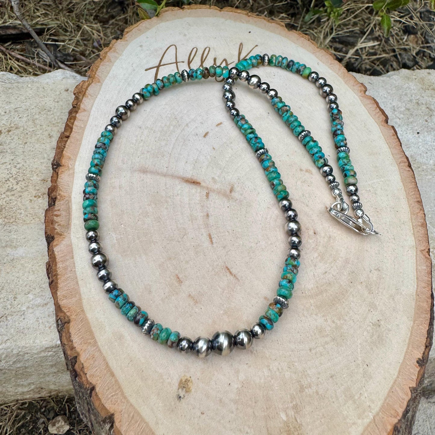 Navajo Pearl Turquoise Necklace, Sterling Silver Gemstone Southwestern Style Necklace